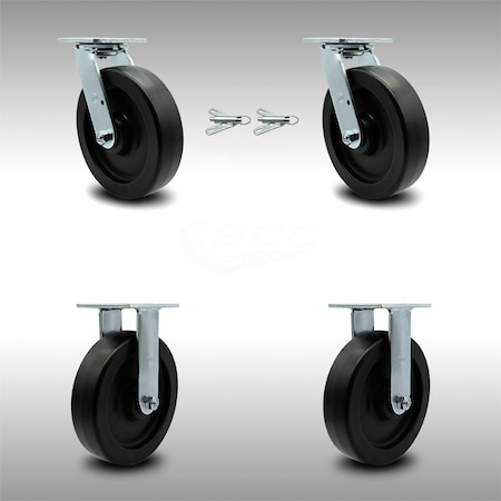 Service Caster 8 Inch SS Polyolefin Caster Set with Ball Bearings 2 Swivel Lock 2 Rigid SCC SCC-SS30S820-POB-BSL-2-R-2